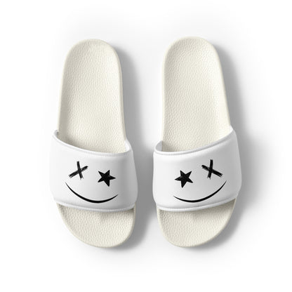 <BE HAPPY> Queen Slides - White