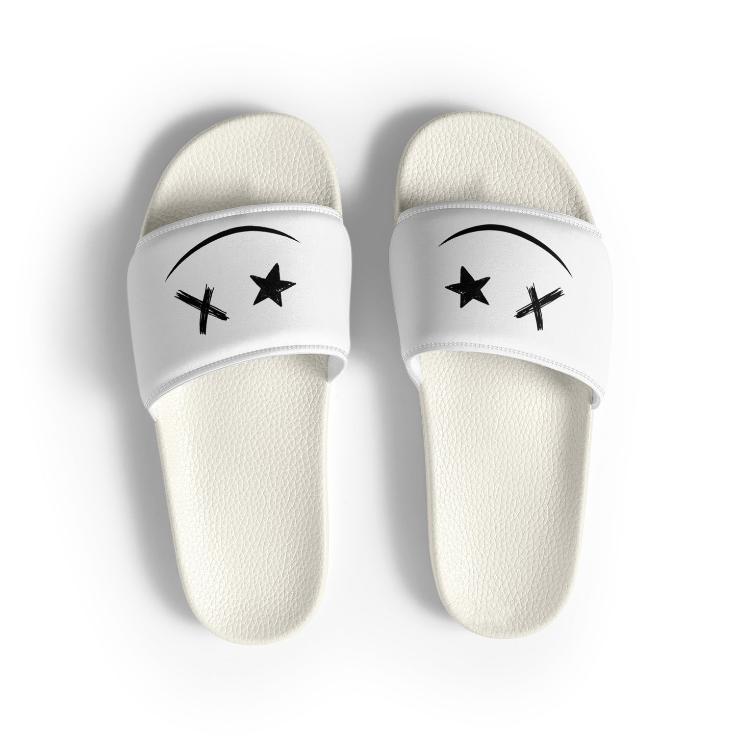 <BE HAPPY> Queen Slides - White